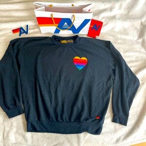 NWT Aviator Nation  Heart Stitch Relaxed Crew Sweatshirt Charcoal Medium